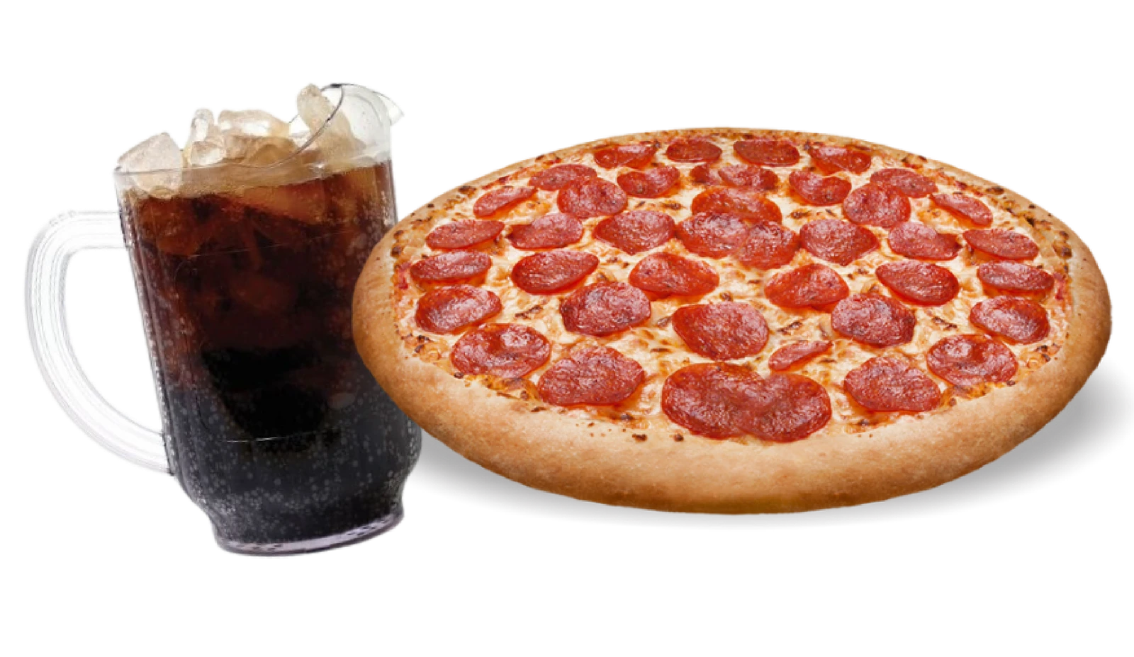 pitcher of soda and pizza meal